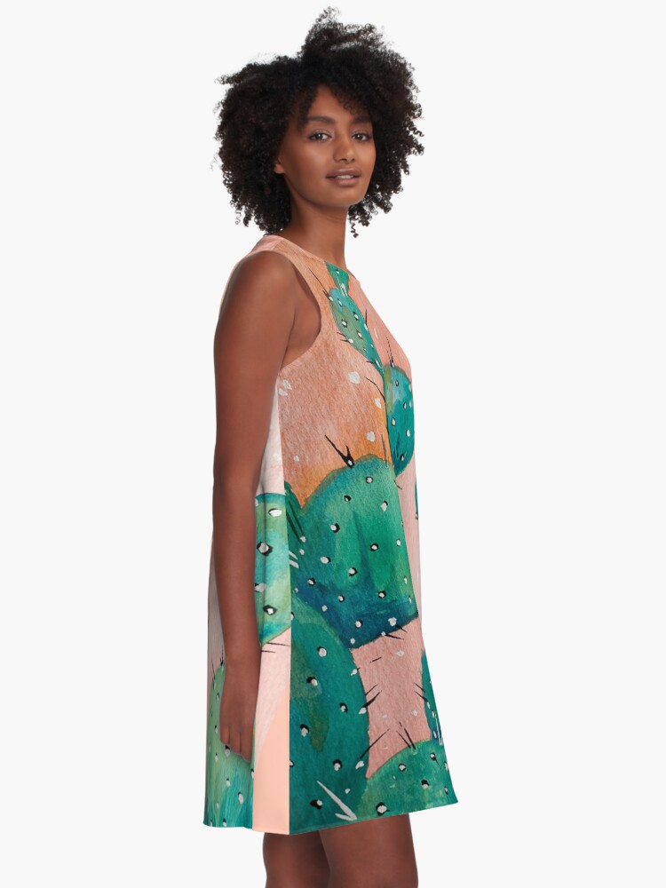 Alternate view of Desert cactus watercolor painting A-Line Dress