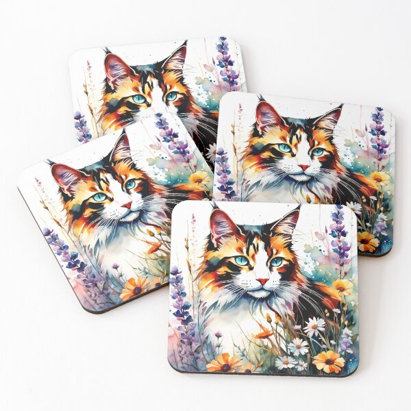 Item preview, Watercolor floral calico cat designed and sold by RiverAquarius.