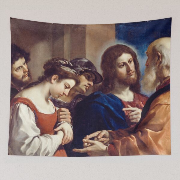 Item preview, Guercino Masterpiece Adultery Scene Classic Art Print designed and sold by TheSoulOfArt.