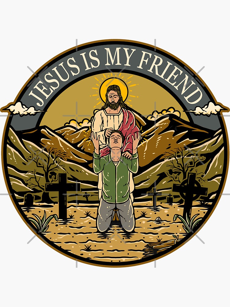 Thumbnail 3 of 3, Sticker, Jesus Is My Friend designed and sold by ChristlikeMerch.