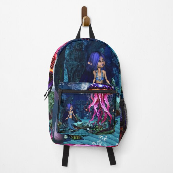 Item preview, Cute mermaid looks at the beautiful jellyfish. designed and sold by nicky2342.