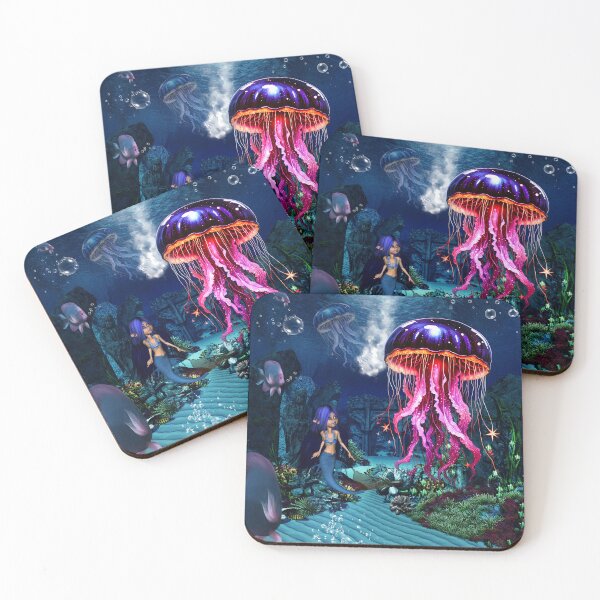 Item preview, Cute mermaid looks at the beautiful jellyfish. designed and sold by nicky2342.