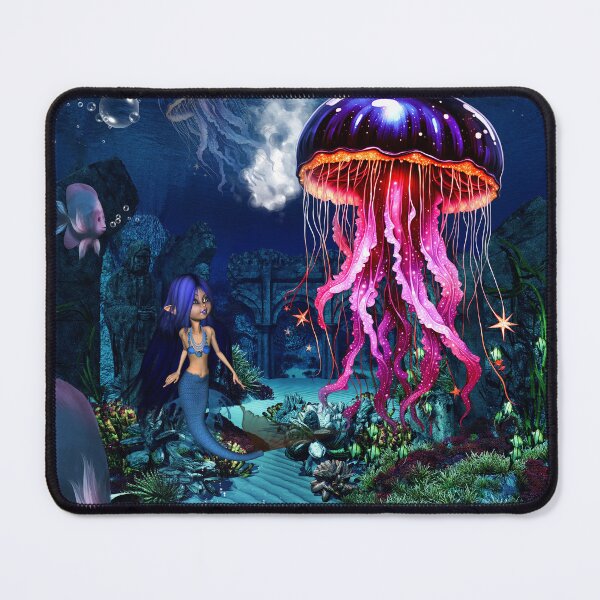 Item preview, Cute mermaid looks at the beautiful jellyfish. designed and sold by nicky2342.