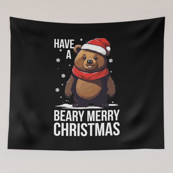Item preview, Have a Beary Merry Christmas Bear Wearing Christmas Hat and Scarf designed and sold by Peculiarts.