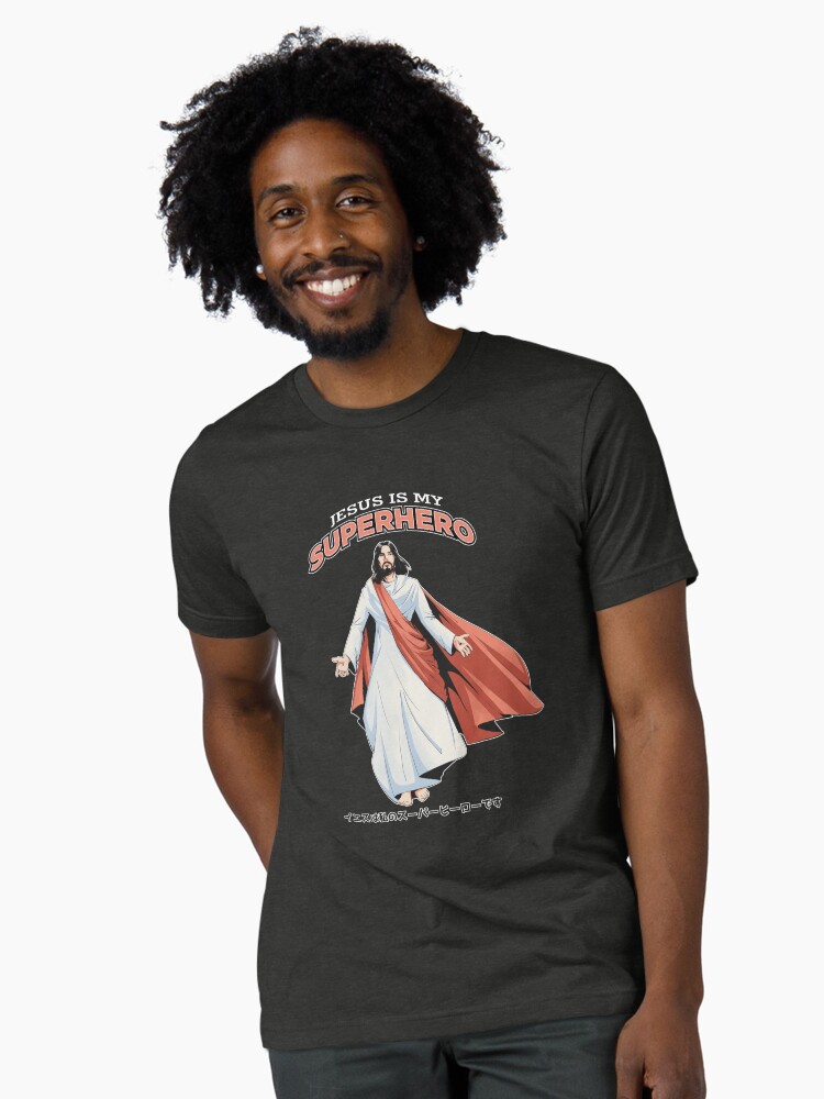Thumbnail 1 of 7, Tri-blend T-Shirt, Jesus Is My Superhero - Christian Manga designed and sold by ChristlikeMerch.