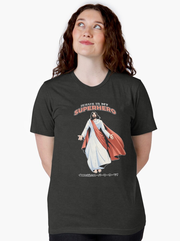 Thumbnail 2 of 7, Tri-blend T-Shirt, Jesus Is My Superhero - Christian Manga designed and sold by ChristlikeMerch.