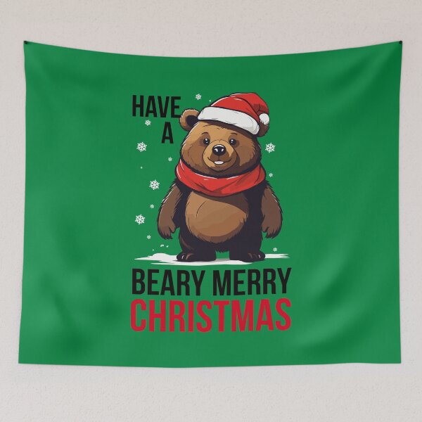 Item preview, Have a Beary Merry Christmas Bear Wearing Christmas Hat and Scarf designed and sold by Peculiarts.