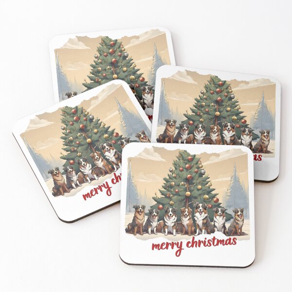 Item preview, Festive Australian Shepherds by the Christmas Tree: A Heartwarming Holiday Design designed and sold by GoodyPaws.