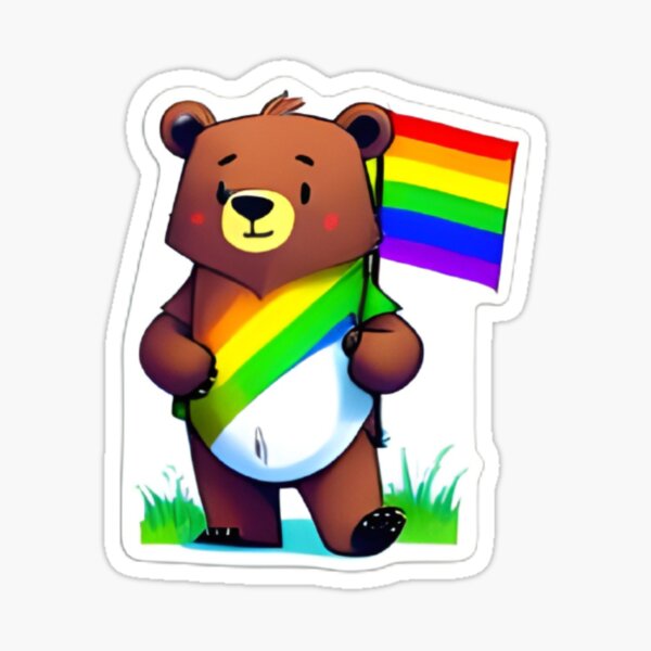 LGBTQ+ Care Bear Holding Pride Flag Sticker | Pride Care Bear Sticker