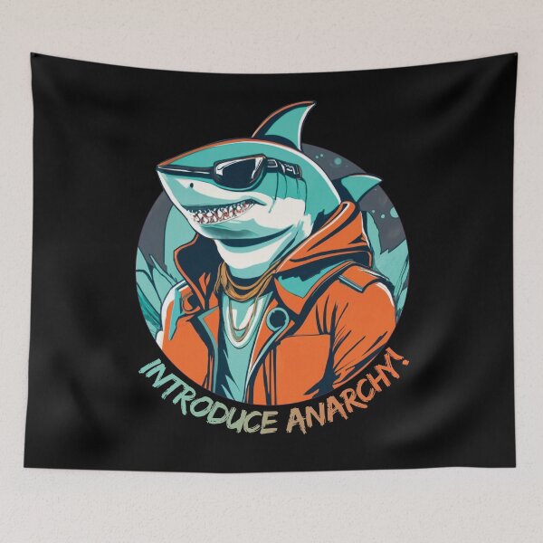 Item preview, Shark in sunglasses and orange jacket designed and sold by HarridanCreates.
