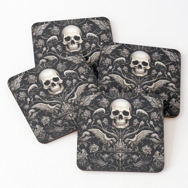 Item preview, Skull Wings Damask Goth Flowers Pattern designed and sold by GrinGalore.