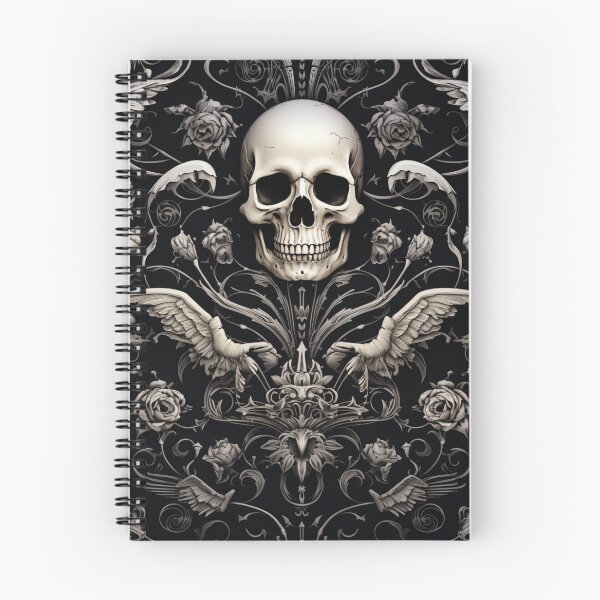 Item preview, Skull Wings Damask Goth Flowers Pattern designed and sold by GrinGalore.