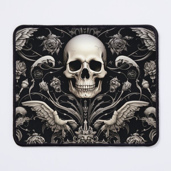 Item preview, Skull Wings Damask Goth Flowers Pattern designed and sold by GrinGalore.