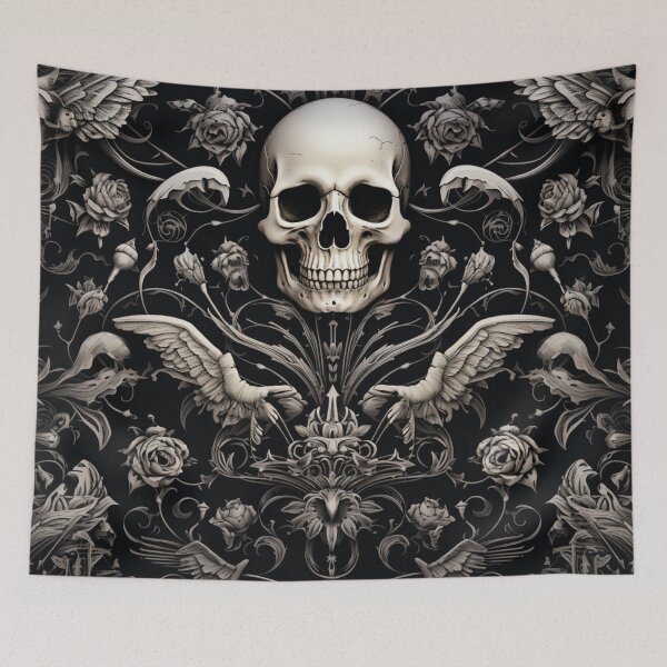 Item preview, Skull Wings Damask Goth Flowers Pattern designed and sold by GrinGalore.