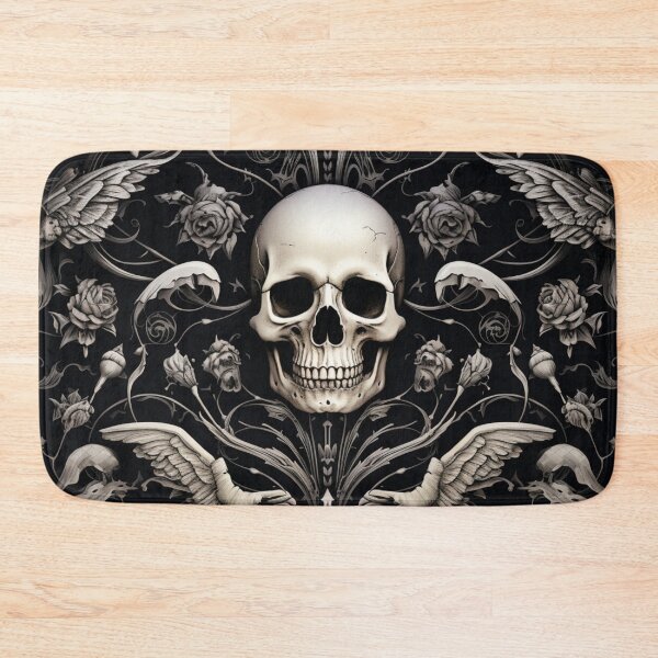 Item preview, Skull Wings Damask Goth Flowers Pattern designed and sold by GrinGalore.