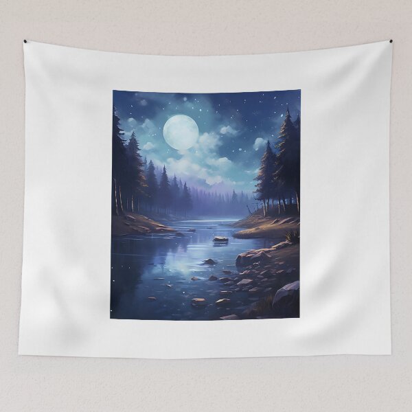 Item preview, Serene Shadows: A Moonlit Lake in Watercolor designed and sold by Shirtastically.