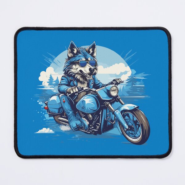 Item preview, Monochrome blue wolf on a motorcycle designed and sold by twisted-dot.