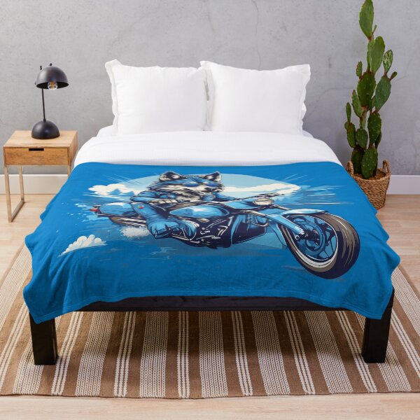 Item preview, Monochrome blue wolf on a motorcycle designed and sold by twisted-dot.