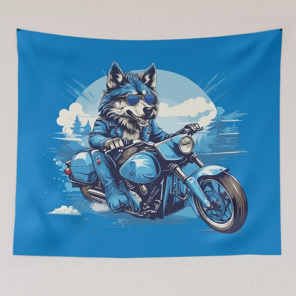 Item preview, Monochrome blue wolf on a motorcycle designed and sold by twisted-dot.