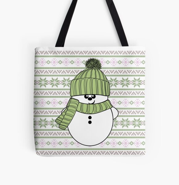 Krimbles Cheeky Festive Snowman Poinsettia Ugly Christmas Sweater All Over Print Tote Bag