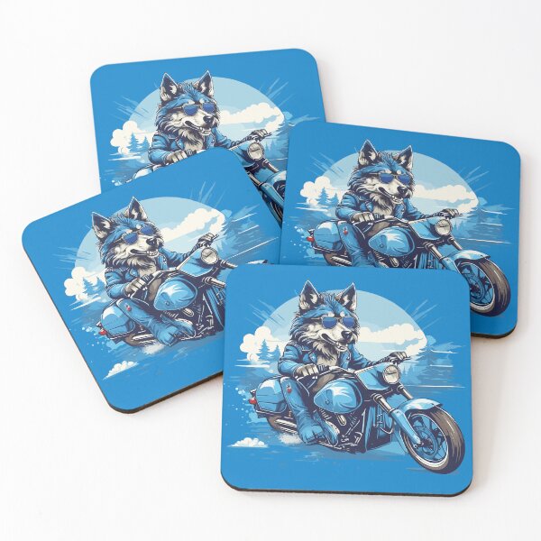 Item preview, Monochrome blue wolf on a motorcycle designed and sold by twisted-dot.
