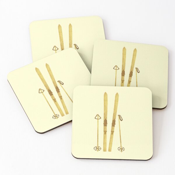 Item preview, Vintage Gold Skis Ski Cream Illustration designed and sold by pink-cowboy.