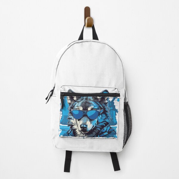 Item preview, Monochrome blue portrait of the wolf wearing sunglasses designed and sold by twisted-dot.