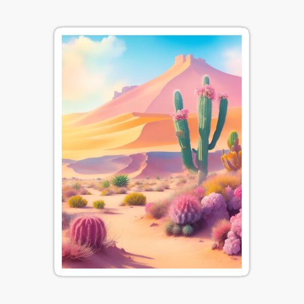 Aperçu de l'œuvre Désert De Cactus En Fleurs Ciel Coloré créée et vendue par AP.