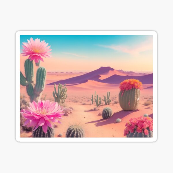 Aperçu de l'œuvre Désert De Cactus En Fleurs Ciel Coloré créée et vendue par AP.