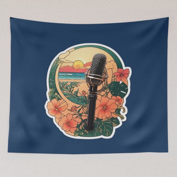 Item preview, DJ Microphone on a Sunny Beach with Hawaiian Flowers at Sunset designed and sold by NautiChic.