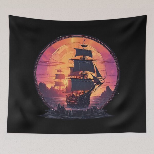 Item preview, Beautiful Pirate Ship on the Sea at Sunset. designed and sold by Aquillashop.