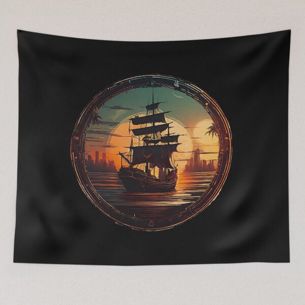 Item preview, Beautiful Pirate Ship Docking at the Port, Sunset designed and sold by Aquillashop.