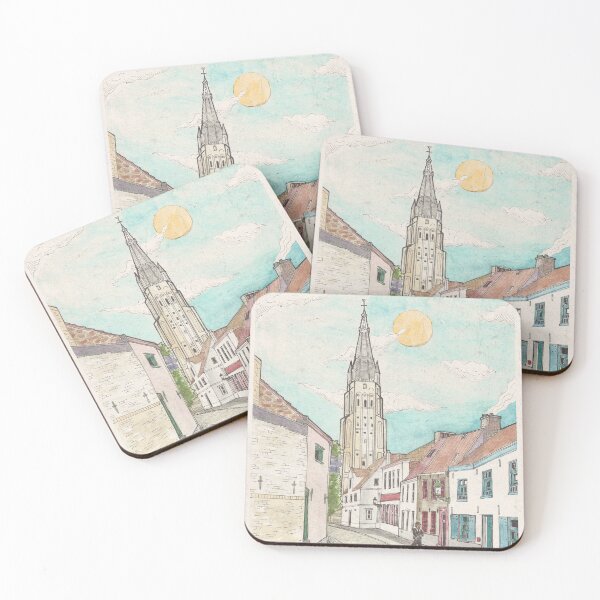 Item preview, Church of Our Lady Bruges Belgium Cityscape Watercolor Illustration designed and sold by Wall-Art-Sketch.