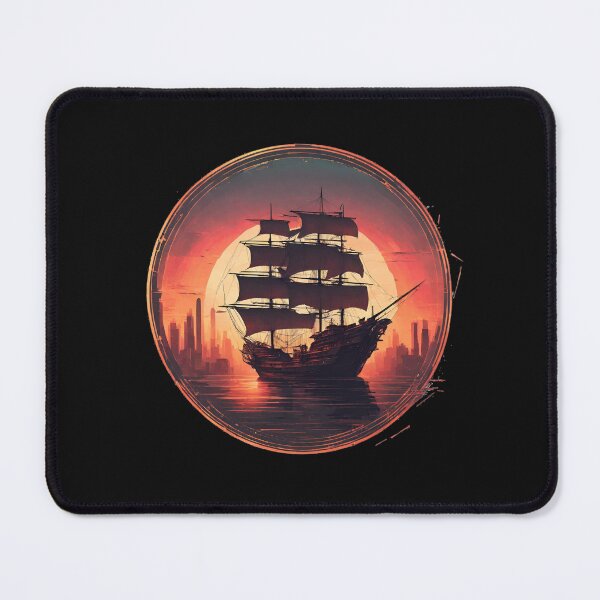 Item preview, Pirate Ship moving Away from the City, Sunset designed and sold by Aquillashop.