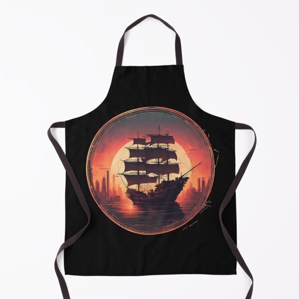 Item preview, Pirate Ship moving Away from the City, Sunset designed and sold by Aquillashop.