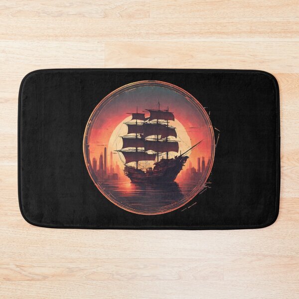 Item preview, Pirate Ship moving Away from the City, Sunset designed and sold by Aquillashop.