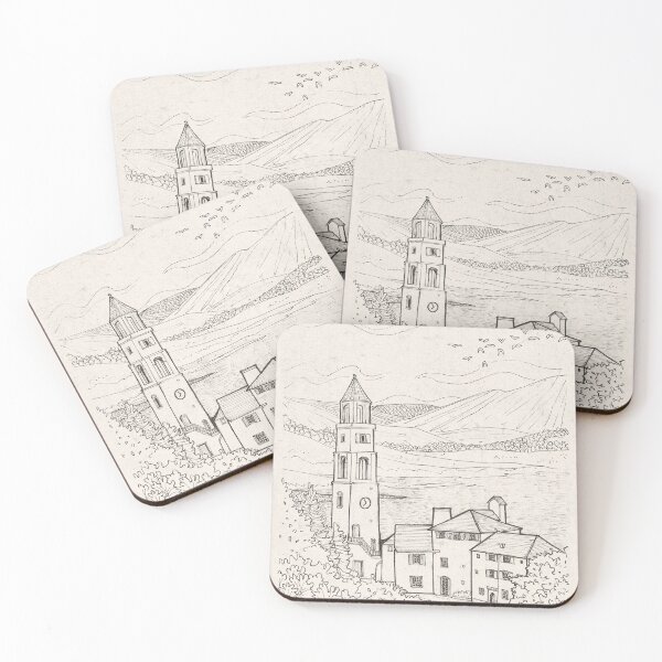 Item preview, Mountain Village Italian Alps Pen And Ink Illustration designed and sold by Wall-Art-Sketch.