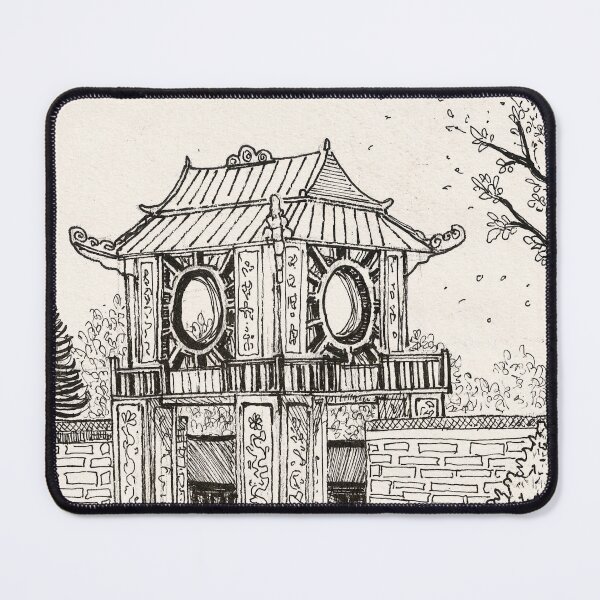 Item preview, Gate of Literature Temple Hanoi Vietnam Pen and Ink Illustration designed and sold by Wall-Art-Sketch.