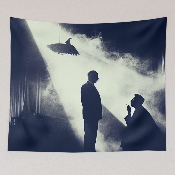 Item preview, Hitchcockian Shadows: A Suspenseful Scene designed and sold by ArtwaveEmporium.