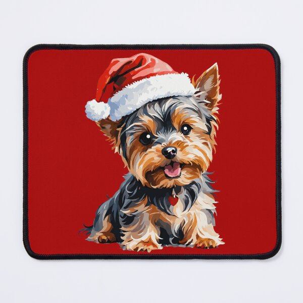 Item preview, Christmas yorkshire terrier, yorkshire terrier wearing a santa hat designed and sold by Niktarka.
