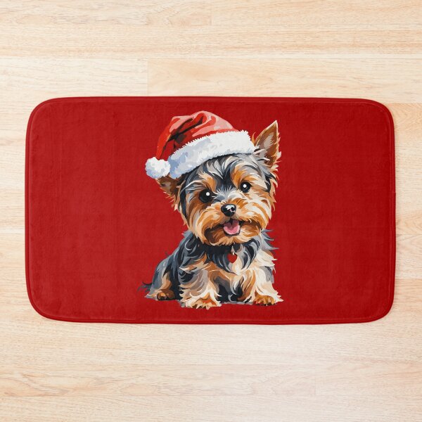 Item preview, Christmas yorkshire terrier, yorkshire terrier wearing a santa hat designed and sold by Niktarka.