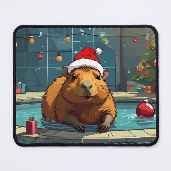 Item preview, Christmas chilling with a capybara in a pool designed and sold by twisted-dot.