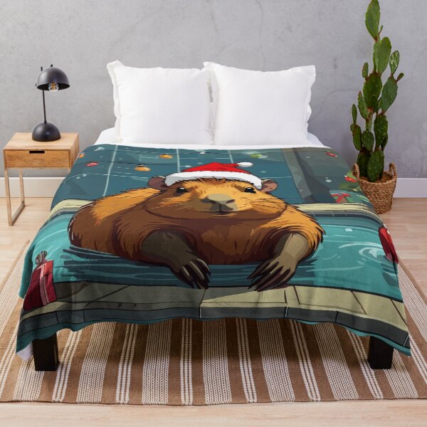 Item preview, Christmas chilling with a capybara in a pool designed and sold by twisted-dot.