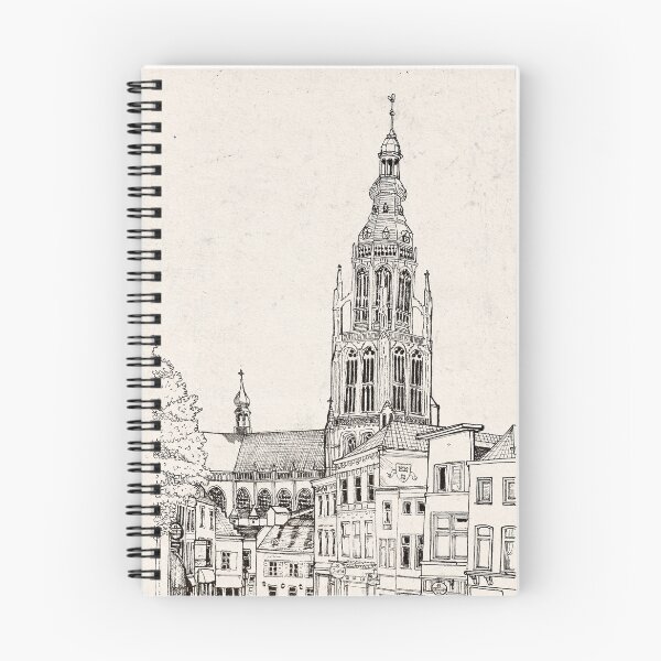 Item preview, Great Church Breda Netherlands Cityscape Pen Ink Illustration designed and sold by Wall-Art-Sketch.