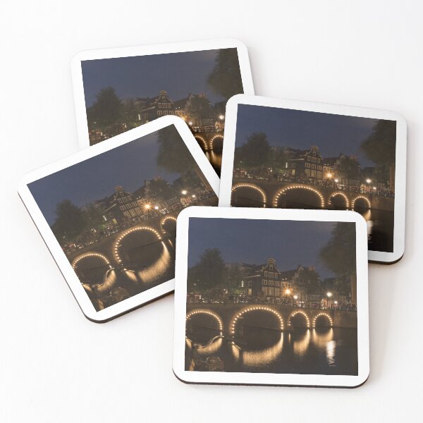 Item preview, Amsterdam Canal Bridge: Nighttime Illumination, City Lights Print designed and sold by InbalTurShalom.