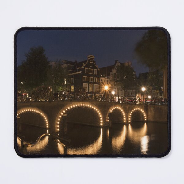 Item preview, Amsterdam Canal Bridge: Nighttime Illumination, City Lights Print designed and sold by InbalTurShalom.