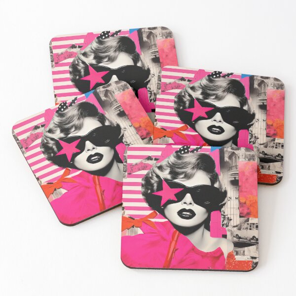 Item preview, Retrato de mujer con collage de técnica mixta rosa y negro designed and sold by GulDesignCo.