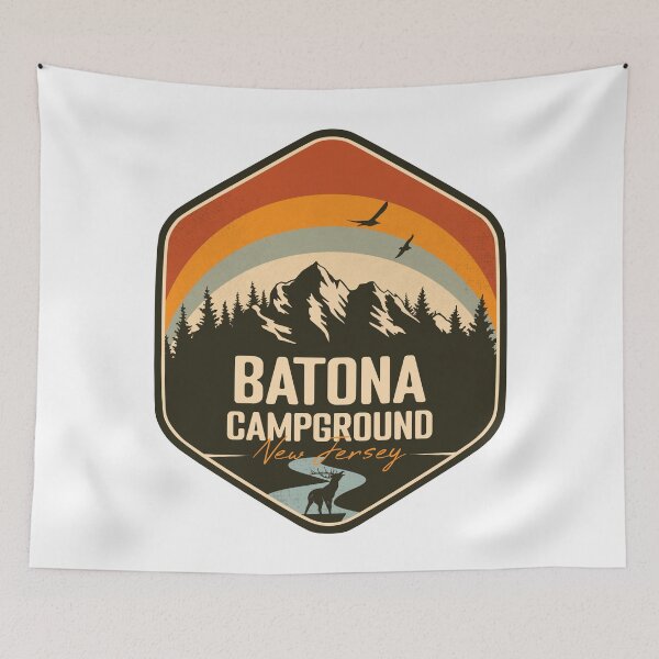 Item preview, Batona Campground New Jersey - NJ Vintage Sunset Badge Forest and Wilderness  designed and sold by mountainfad.