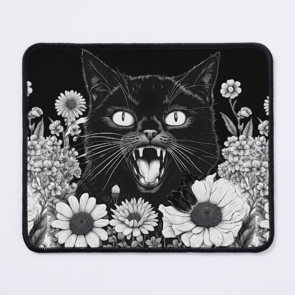 Item preview, Gothic retro Black Cat with doddle floral designed and sold by Catophile.