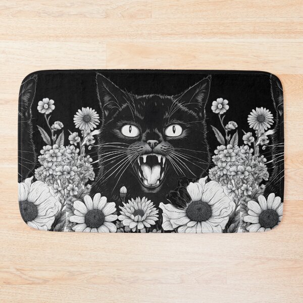 Item preview, Gothic retro Black Cat with doddle floral designed and sold by Catophile.